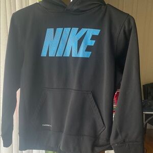 Nike Black Hoodie with Vibrant Blue Text
